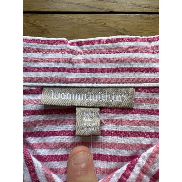 WOMAN WITHIN Pink Plaid Short Sleeve Shirt Size 5X Button‎ Down Cotton 38/40 - Picture 3 of 9